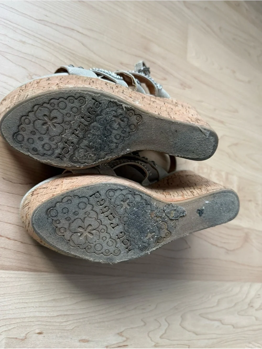 VENUS Silver Rhinestone & Stud Cork Platform Wedge Sandals - Picture 7 of 8
